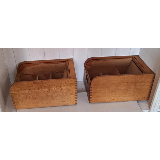Mid-Century Beechwood Office Cabinets with Roller Shutter Closure, 1950s, Set of 2 For Sale - Image 8 of 9