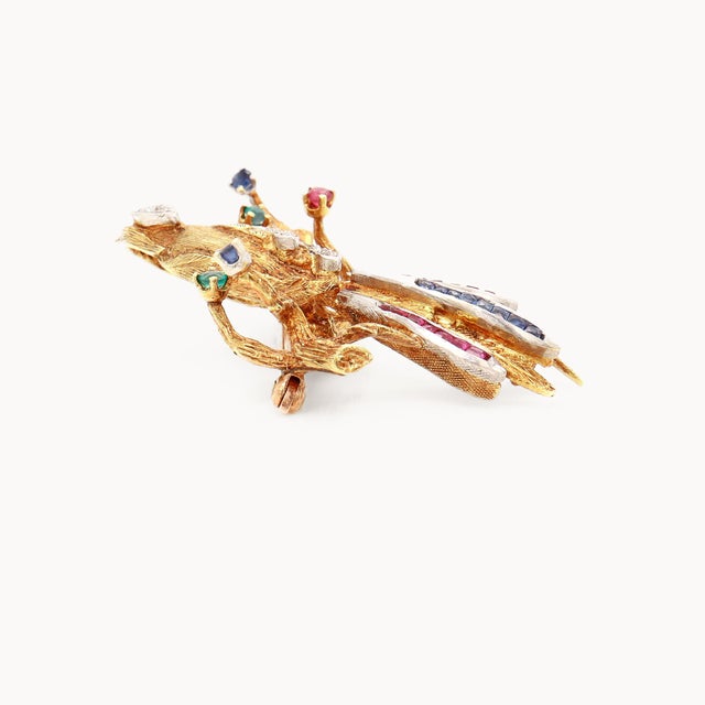 Vintage Cherny 18k Gold, Diamond, Emerald & Ruby Figural Bird Brooch For Sale - Image 9 of 11