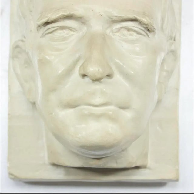 Portraiture Plaster High Relief Frieze Wall Sculpture Plaque Portrait of a Man, Circa 1932 Artist Signed For Sale - Image 3 of 12