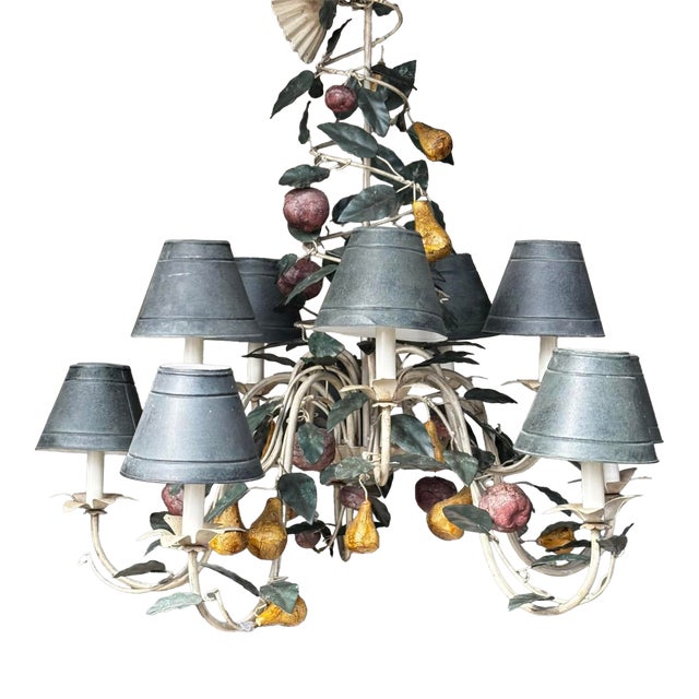 1970s 10 Light Toleware Fruit Chandelier For Sale