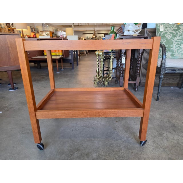 Brown Mid-Century Modern Danish Teak Rolling Bar Cart / Tea Trolley For Sale - Image 8 of 16