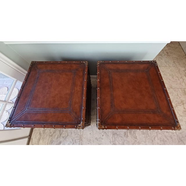 Maitland Smith Leather Steamer Trunk End Table / Nightstands a Pair