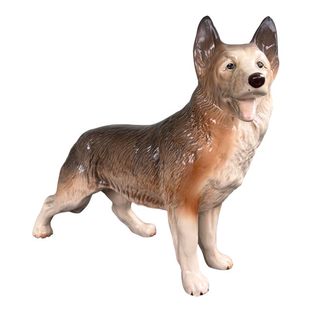 Vintage Melba Ware German Shepherd Porcelain Figurine, England, Hand-Painted For Sale