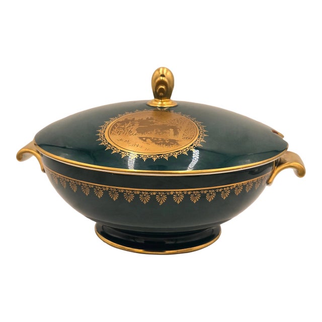 Rare Teal Tureen & Charger Plate - European Porcelain Covered Serving Dish by Rosenthal For Sale