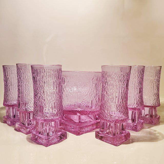Mid-Century Modern Ice Bucket and 6 Glasses in Murano Glass Alexandrite, Italy, 1960s, Set of 7 For Sale - Image 3 of 11
