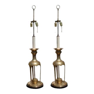 Pair of 1950s Brass Lamps in the Manner of James Mont For Sale