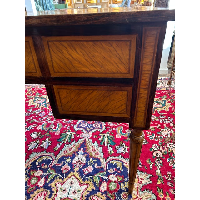 Neoclassical Mixed Wood Marquetry Italian Antique Writing Desk For Sale - Image 10 of 14