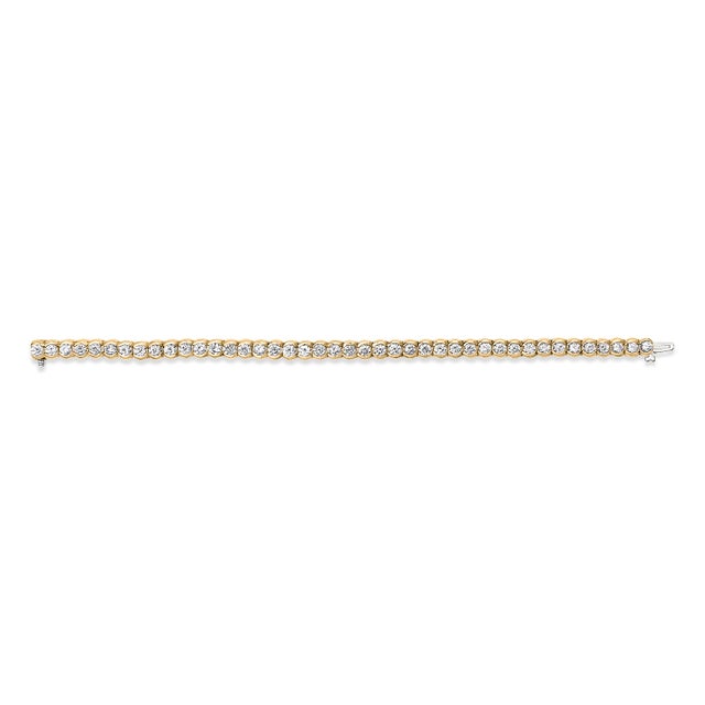 Contemporary 14K Yellow Gold 8.00 Cttw Half Bezel Set Diamond Tennis Bracelet (H-I Color, SI2-I1 Clarity) - 7" Inches For Sale - Image 3 of 5