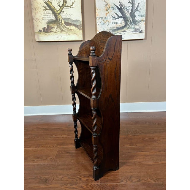 Petite Antique English Bookcase Bookshelf Barley Twist Tiger Oak Display C1920 For Sale - Image 16 of 18