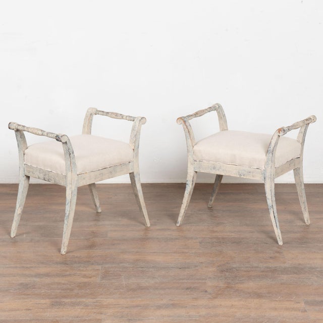 White Pair, 20th Century White Swedish Gustavian Style Tabouret Stools For Sale - Image 8 of 8