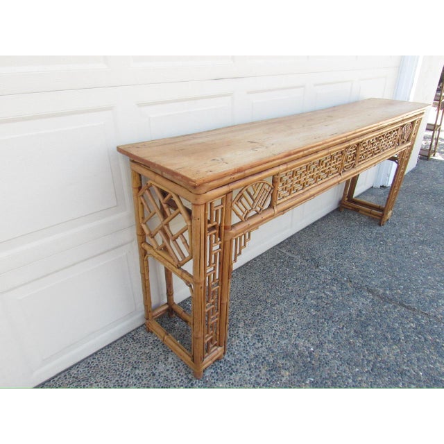 Chinese Antique Chinese Chippendale Bamboo Console or Altar Table For Sale - Image 3 of 18