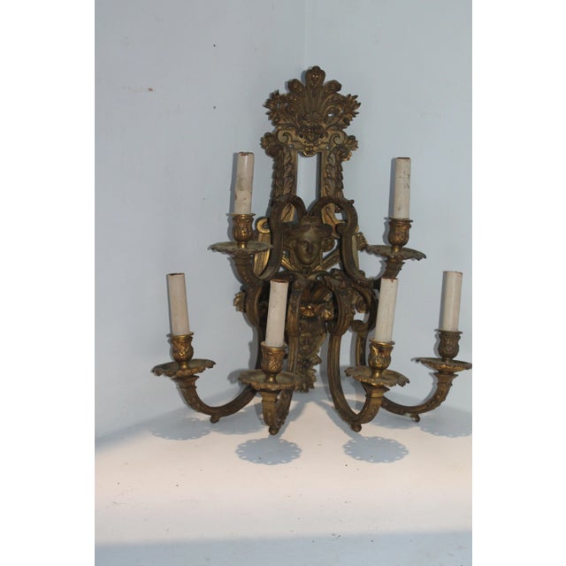 Metal 19th Century Antique Large French Neoclassic Dore Bronze Wall Sconces - a Pair For Sale - Image 7 of 11
