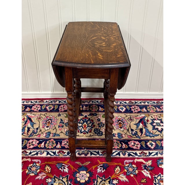 Antique English Table Drop Leaf Gateleg Barley Twist Oak Oval C. 1920-30s For Sale In Dallas - Image 6 of 18