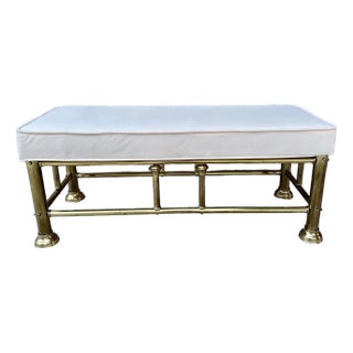Vintage Mid 20th Century Cushioned Brass Finish Footboard Bench For Sale