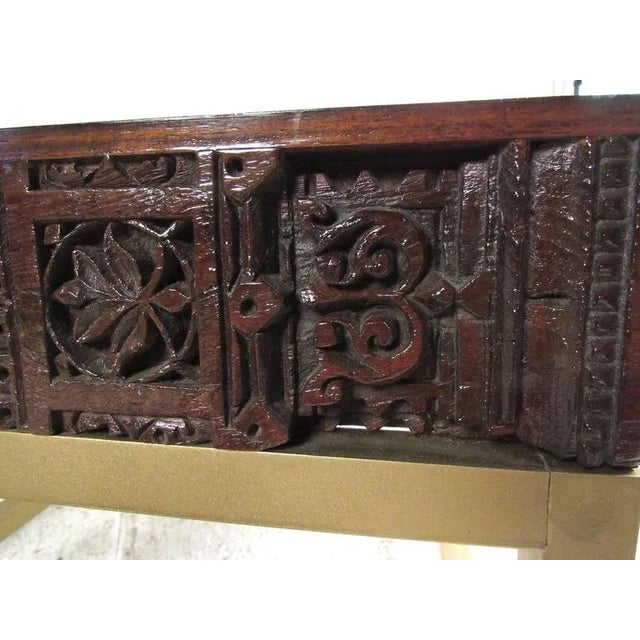 Vintage Modern Glass and Carved Wood Coffee Table For Sale - Image 4 of 8