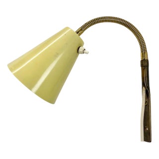 Vintage Italian Adjustable Yellow Metal and Brass Wall Light In the style of Stilnovo and Gio Ponti, 1950 For Sale