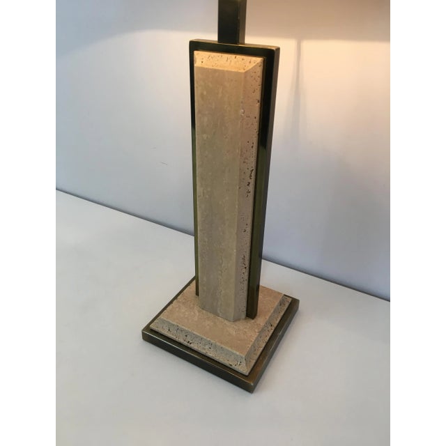 1970s Travertine and Gilt Metal Table Lamp For Sale - Image 6 of 12