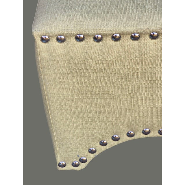 Vintage Yellow Fabric Upholstered Ottoman Stool For Sale - Image 6 of 9