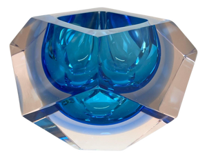 Murano Glass Faceted Diamond Sommerso Bowl by Flavio Poli, Italy, 1970s