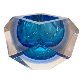 Murano Glass Faceted Diamond Sommerso Bowl from Flavio Poli, Italy, 1970s For Sale