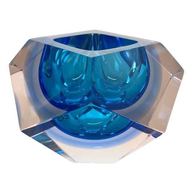 Murano Glass Faceted Diamond Sommerso Bowl from Flavio Poli, Italy, 1970s For Sale