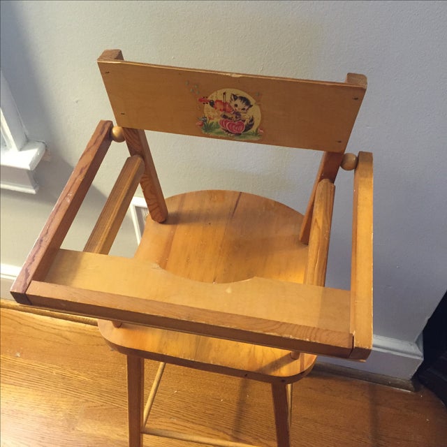 Wood Doll High Chair with Cat Motif Chairish