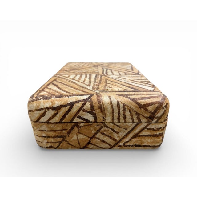 Burnt Umber 1980s Karl Springer Attributed Batik Clad Jewelry Box With Suede Interior. For Sale - Image 8 of 14