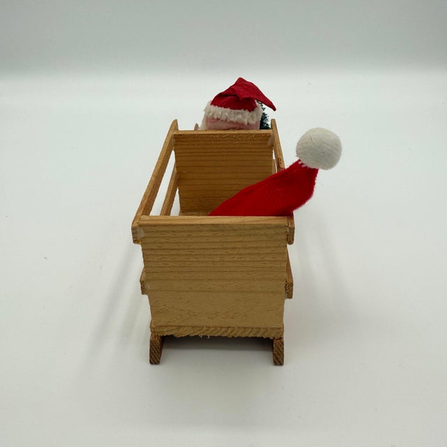 Vintage 1950s German Santa in Wooden Sled – Paper-Mâché Head & Bottle Brush Tree, Erzgebirge Style For Sale In Richmond - Image 6 of 7