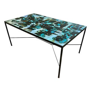1970’s Studio Ceramic Tile and Iron Dining Table For Sale
