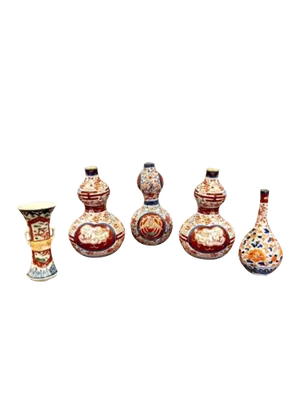 Small Japanese Shaped Imari Vases, 1900s, Set of 5