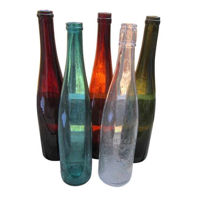 Antique Hock Wine Bottle Lot, Tall Long Neck- Gorgeous Set With a Story For Sale