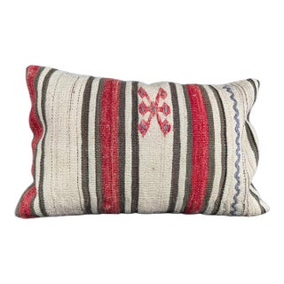 Turkish Hemp Pillow Cushion Natural Beige Red Pillow Cushion Cover 16" x 24" For Sale