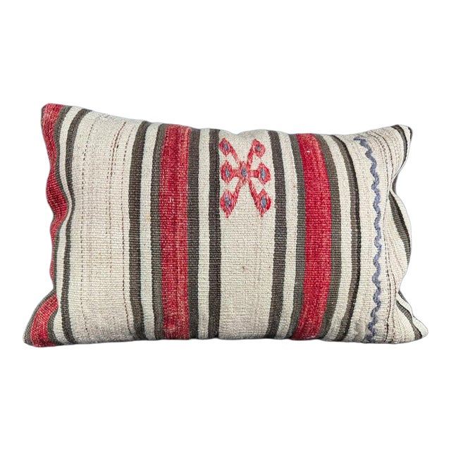 Turkish Hemp Pillow Cushion Natural Beige Red Pillow Cushion Cover 16" x 24" For Sale