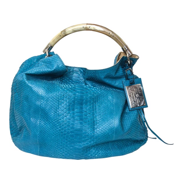 Ralph Lauren 2000 Turquoise Python Shoulder Bag With Horn Top Handle For Sale