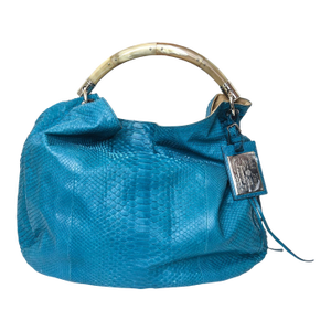 Ralph Lauren 2000 Turquoise Python Shoulder Bag With Horn Top Handle