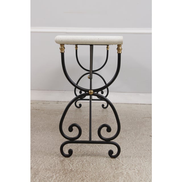 1980s Wrought Iron Base Marble Top Console Sofa Table For Sale - Image 5 of 15