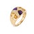 Stylish contemporary amethyst, citrine & diamond ring crafted in 19k yellow gold (circa 1980s). Cabochon cut amethyst...