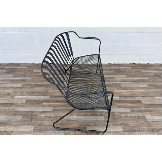 Vintage Mid-Century Modern Wrought Iron Patio Loveseat Bench | Russell Woodard Style Garden Sofa For Sale - Image 11 of 18