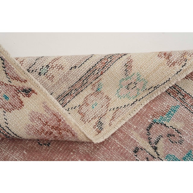 1970s Vintage Turkish Handmade Wool Cotton Pink Area Rug For Sale - Image 10 of 12