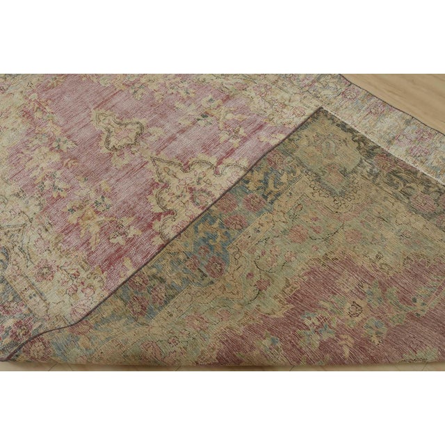 Tabriz Rug 6’3” X 10′ Pink Wool Vintage Distressed Hand-Knotted Carpet For Sale - Image 14 of 15