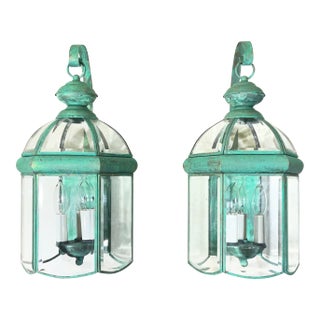 Elegant Pair of Vintage Brass Wall Lanterns - 18”.5 X 9” For Sale