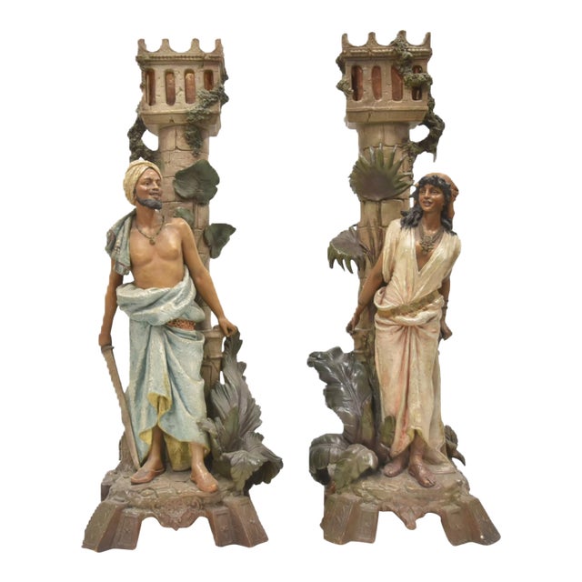 Late 19th Century Monumental Austrian Terracotta Orientalist Lamps - a Pair For Sale