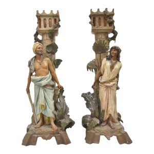 Late 19th Century Monumental Austrian Terracotta Orientalist Lamps - a Pair