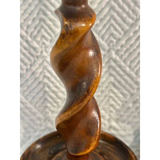 Early 20th Century English Jacobean Revival Oak Barley Twist Candlesticks - A Pair For Sale - Image 9 of 12