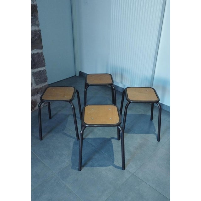 Vintage Industrial Stackable Bar Stools from Mullca, France, 1950s, Set of 4 For Sale - Image 4 of 18