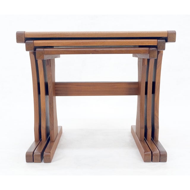 Hammered Copper Top & Teak Set of 3 Nesting Side End Tales Stands Danish MINT For Sale - Image 16 of 16
