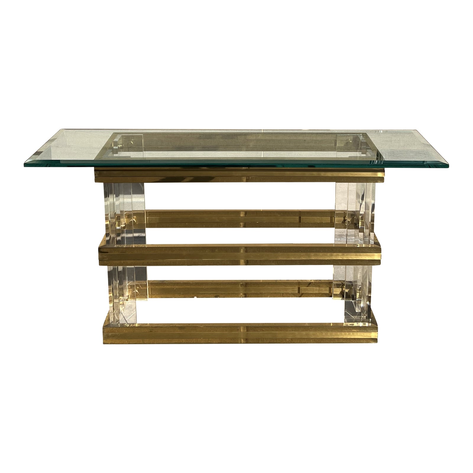 Vintage Brass and Lucite Console Table with Glass Top Chairish