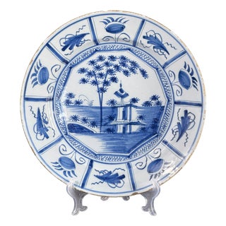 18th Century Blue and White Faience Charger in the style of Delft Kraak, Netherlands For Sale