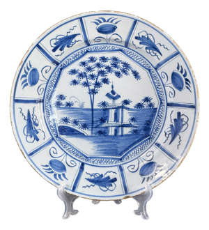 18th Century Blue and White Faience Charger in the style of Delft Kraak, Netherlands