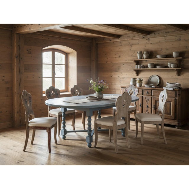 Vintage French Country Painted Oval Dining Table With Bobbin Legs and Floral Border For Sale - Image 16 of 16